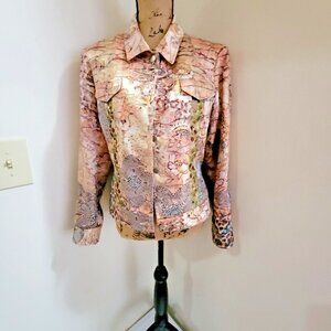 Boho Chic Size 8 Jacket Tan Brown Silk Sequin Jacket Lined Cheetah